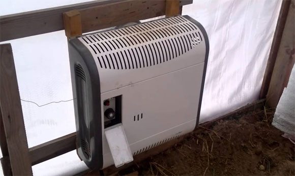 To heat the greenhouse, a convector operating on liquefied gas can be used