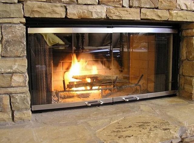 Fireplace doors: with glass, forged