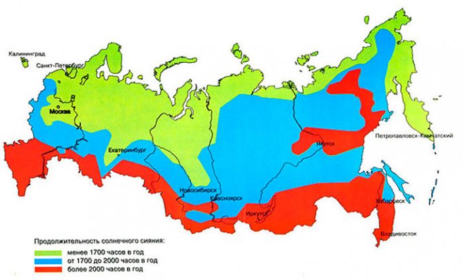 carte de l'insolation de la russie