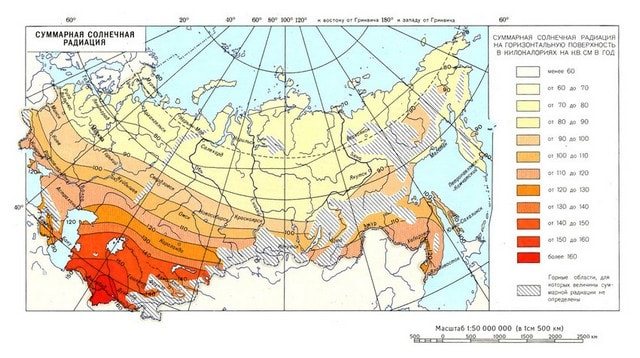 Mapa de la radiación solar total anual