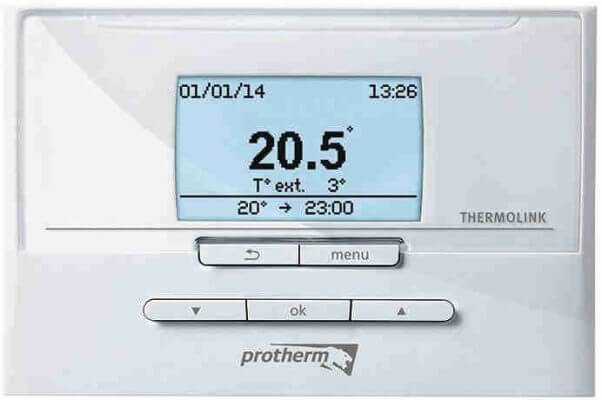 เครื่องควบคุมอุณหภูมิแบบตั้งโปรแกรมได้ในห้อง Protherm Thermolink P พร้อมอินเทอร์เฟซ (eBus) สำหรับหม้อต้มแก๊ส Protherm Gepard (Panther)