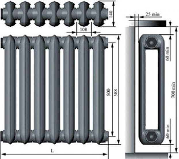kapacita jedné části litinového radiátoru