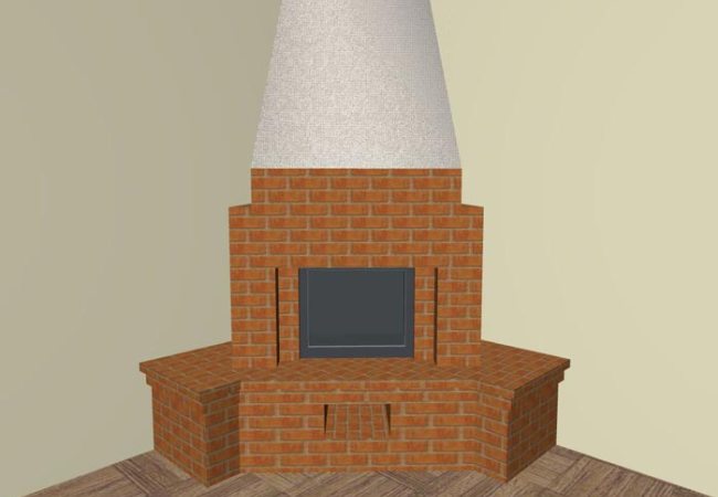 Drawn version of the corner fireplace