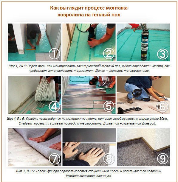 Step-by-step instructions for laying carpet on a warm floor