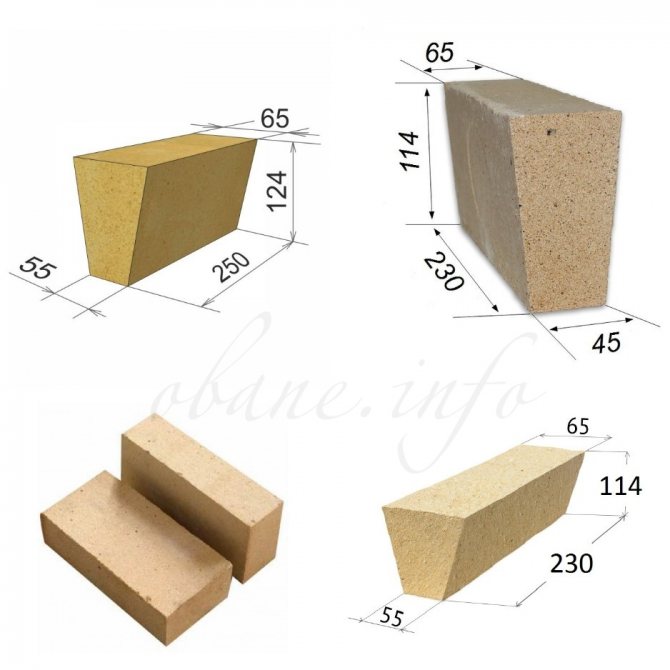 Sizes and types of fireclay bricks