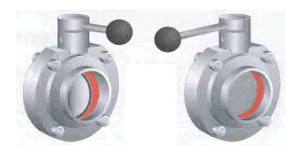 Fig. 10 Manual gate valve in open (left) and closed (right) position.