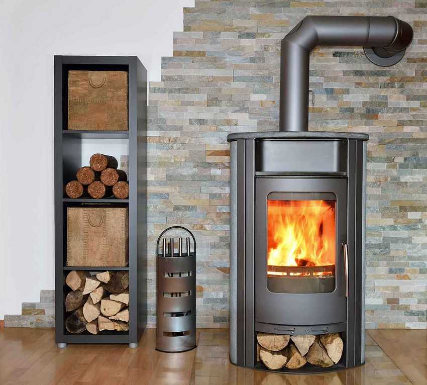 Modern wood burning fireplace