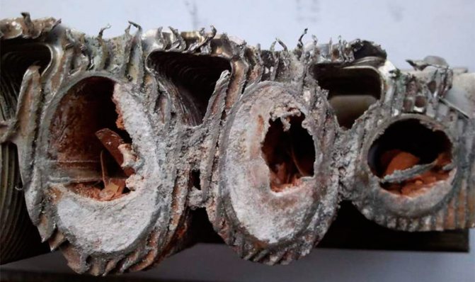 Steel heat exchanger clogged with limescale