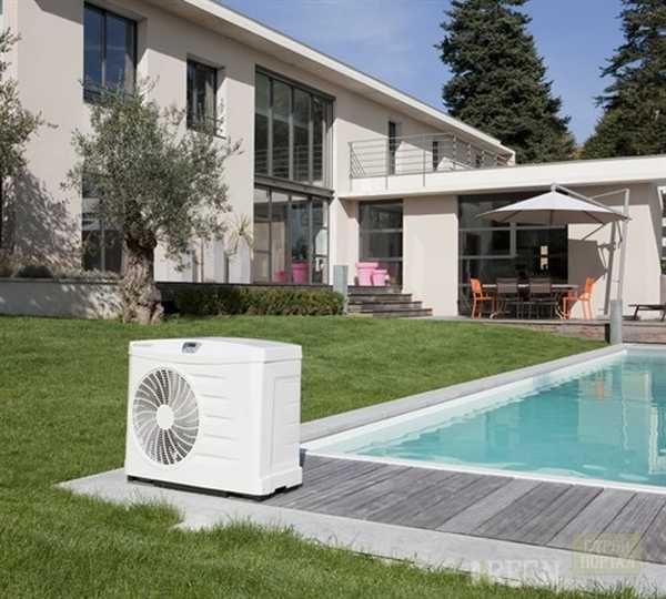 The heat pump looks like an outdoor unit of an air conditioner