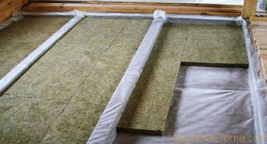 Colocación de lana mineral en el suelo.