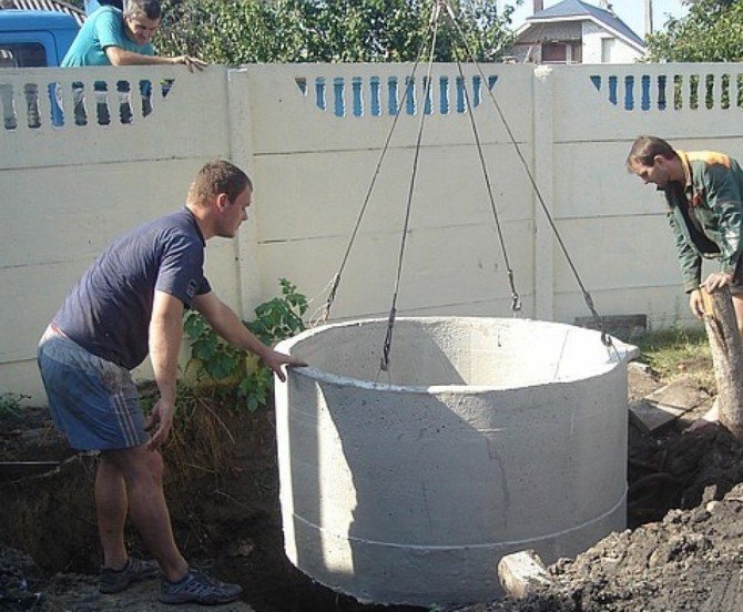 Installazione di anelli di cemento in un pozzo nero
