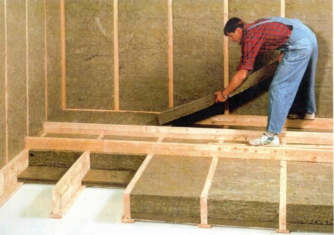 Insulation of the floor and walls in a frame house